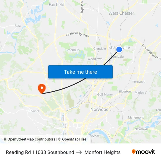 Reading Rd 11033 Southbound to Monfort Heights map