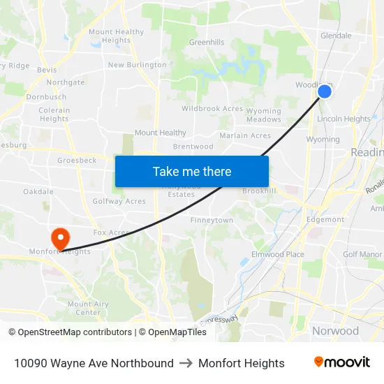 10090 Wayne Ave Northbound to Monfort Heights map