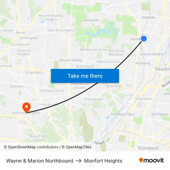 Wayne & Marion Northbound to Monfort Heights map