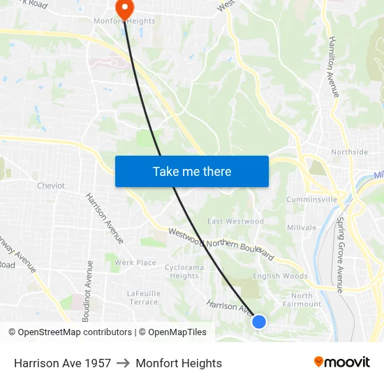 Harrison Ave 1957 to Monfort Heights map
