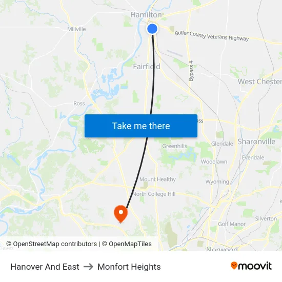 Hanover And East to Monfort Heights map