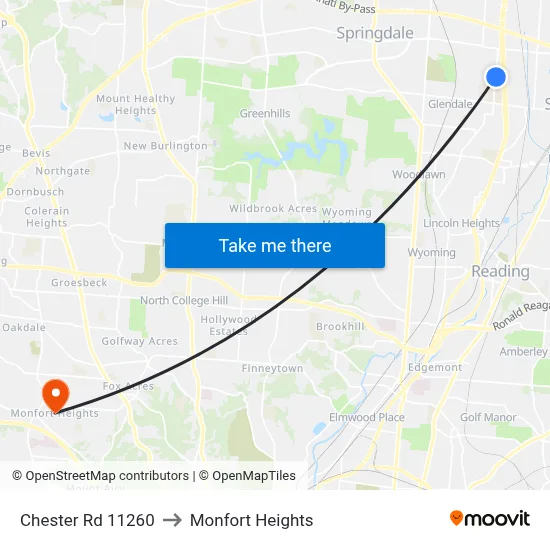 Chester Rd 11260 to Monfort Heights map
