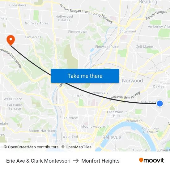 Erie Ave & Clark Montessori to Monfort Heights map
