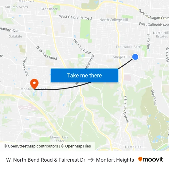 W. North Bend Road & Faircrest Dr to Monfort Heights map