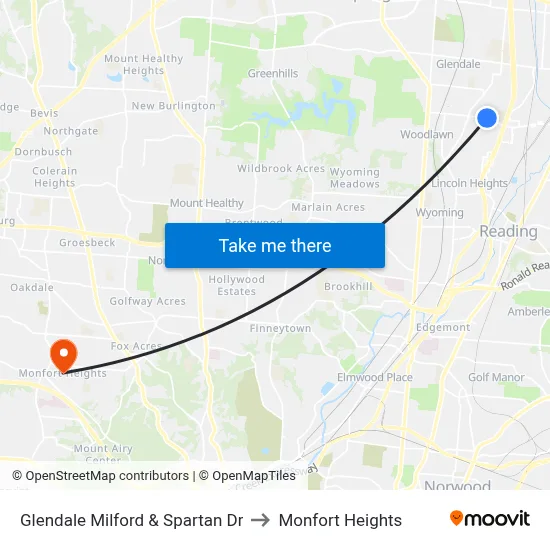 Glendale Milford & Spartan Dr to Monfort Heights map