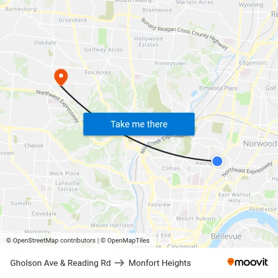 Gholson Ave & Reading Rd to Monfort Heights map