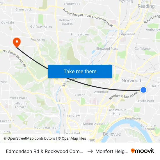 Edmondson Rd & Rookwood Commons to Monfort Heights map