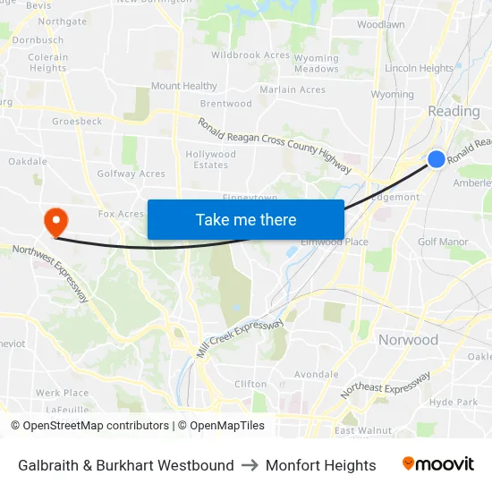 Galbraith & Burkhart Westbound to Monfort Heights map