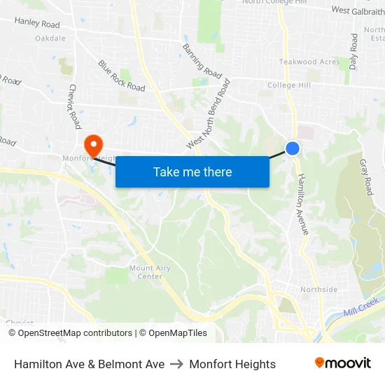 Hamilton Ave & Belmont Ave to Monfort Heights map