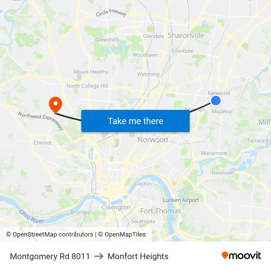Montgomery Rd 8011 to Monfort Heights map