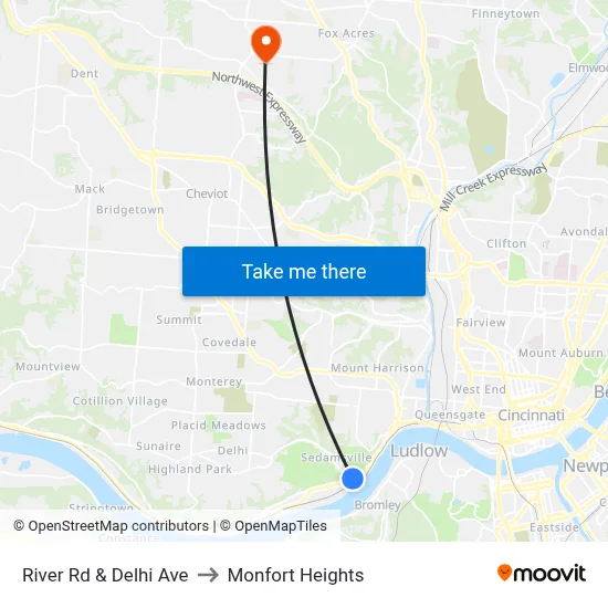 River Rd & Delhi Ave to Monfort Heights map