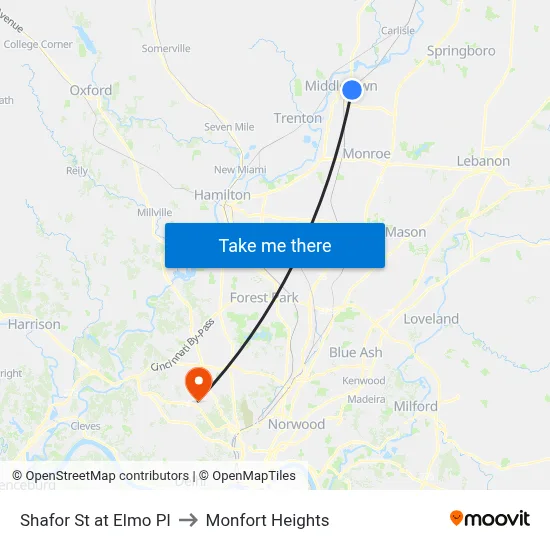 Shafor St at Elmo Pl to Monfort Heights map