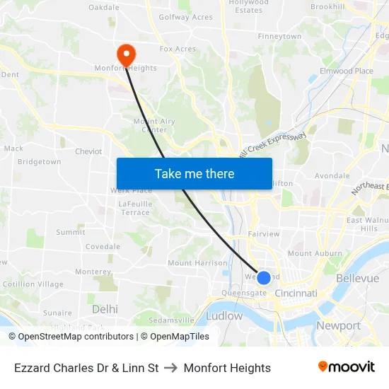 Ezzard Charles Dr & Linn St to Monfort Heights map