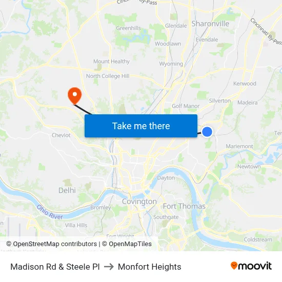 Madison Rd & Steele Pl to Monfort Heights map