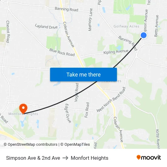 Simpson Ave & 2nd Ave to Monfort Heights map