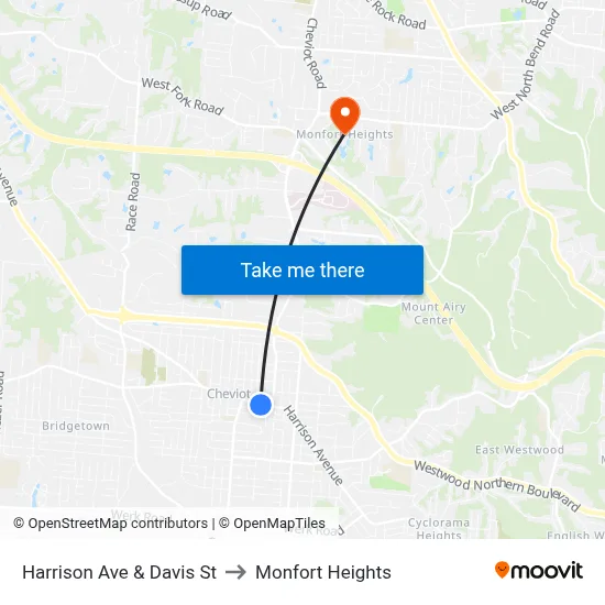 Harrison Ave & Davis St to Monfort Heights map