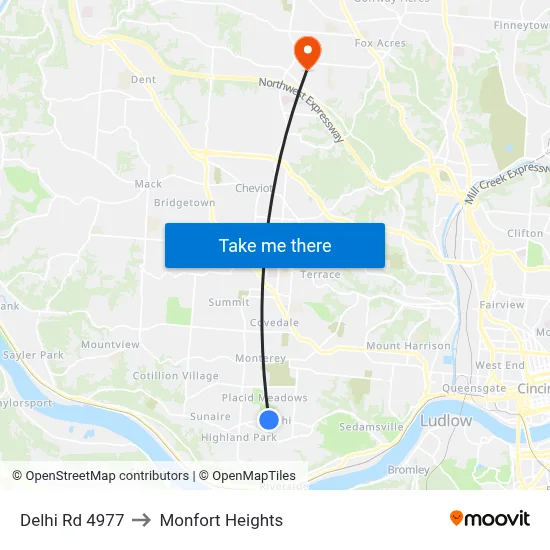 Delhi Rd 4977 to Monfort Heights map