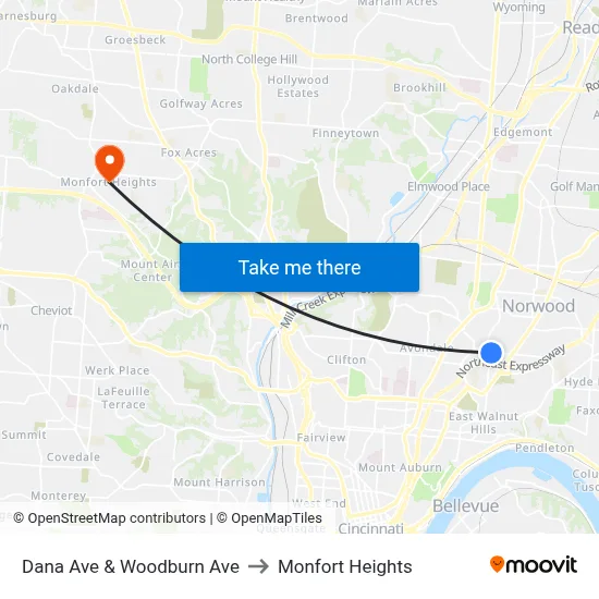Dana Ave & Woodburn Ave to Monfort Heights map