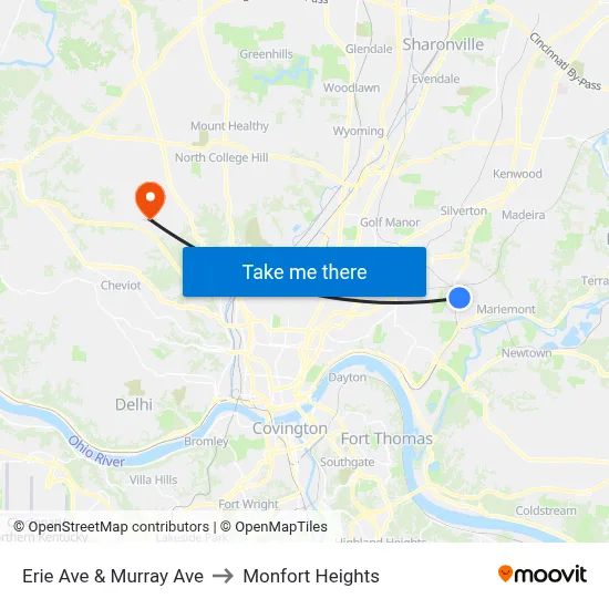 Erie Ave & Murray Ave to Monfort Heights map