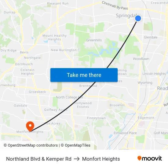 Northland Blvd & Kemper Rd to Monfort Heights map