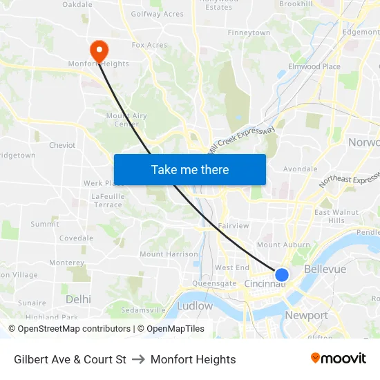 Gilbert Ave & Court St to Monfort Heights map