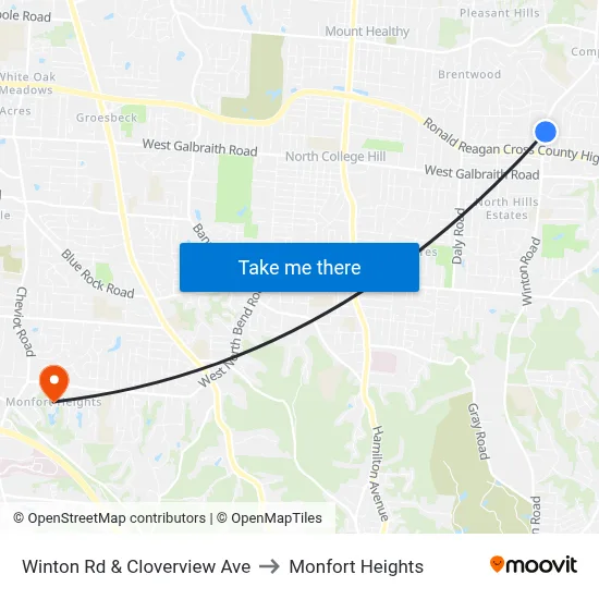 Winton Rd & Cloverview Ave to Monfort Heights map