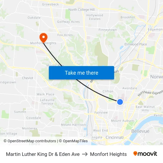 Martin Luther King Dr & Eden Ave to Monfort Heights map