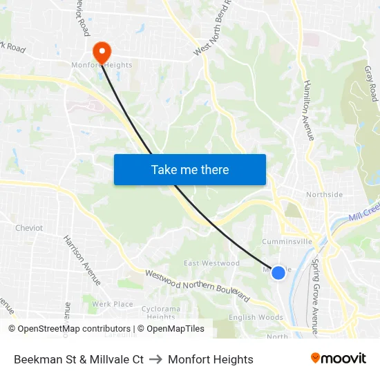 Beekman St & Millvale Ct to Monfort Heights map