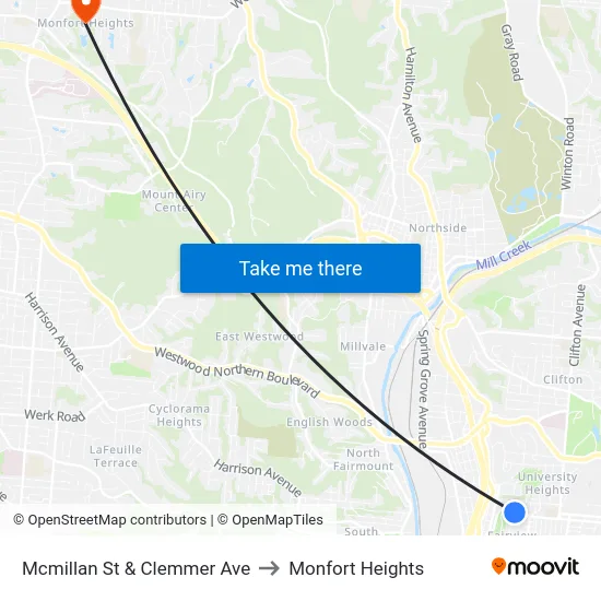 Mcmillan St & Clemmer Ave to Monfort Heights map