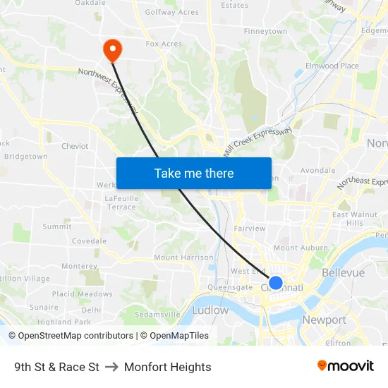 9th St & Race St to Monfort Heights map