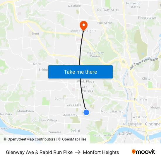 Glenway Ave & Rapid Run Pike to Monfort Heights map