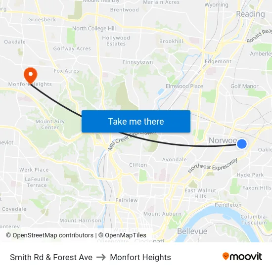 Smith Rd & Forest Ave to Monfort Heights map