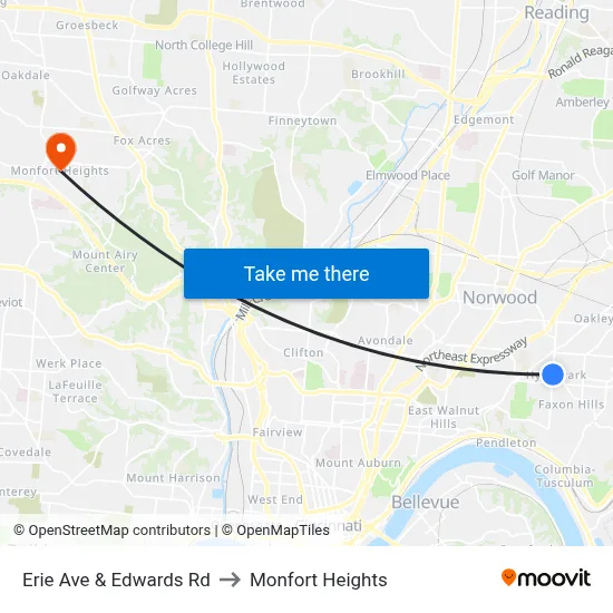 Erie Ave & Edwards Rd to Monfort Heights map