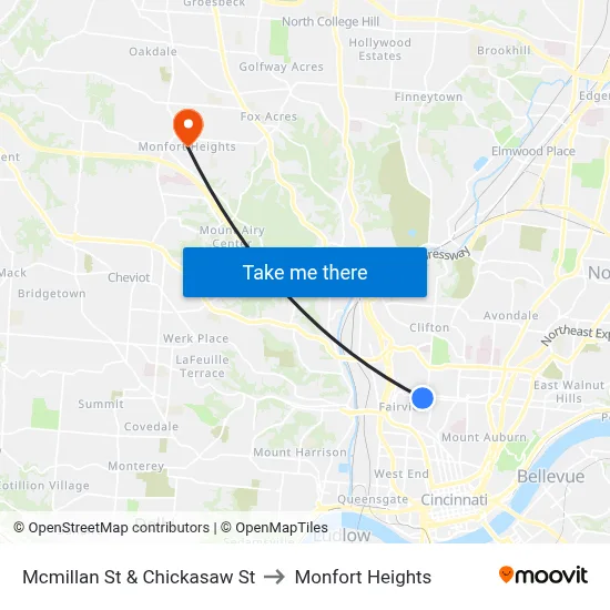 Mcmillan St & Chickasaw St to Monfort Heights map
