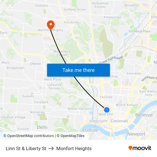 Linn St & Liberty St to Monfort Heights map