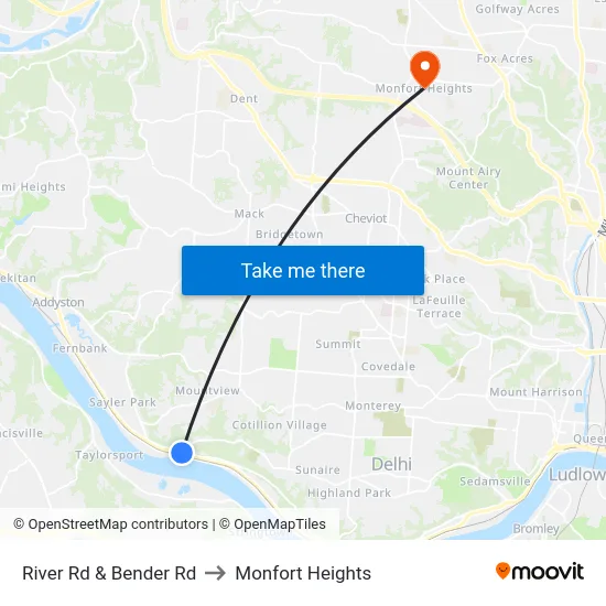 River Rd & Bender Rd to Monfort Heights map