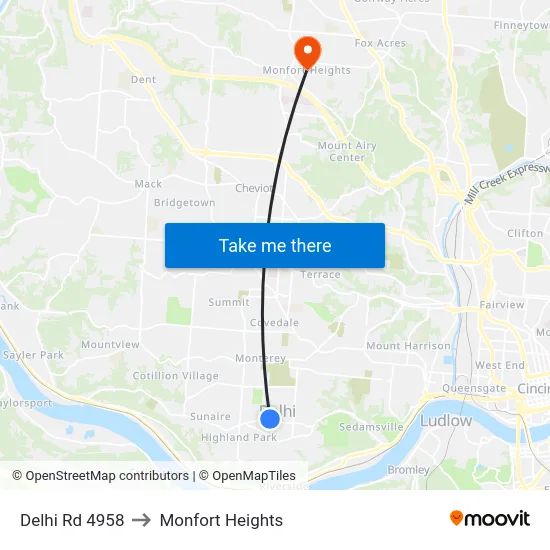 Delhi Rd 4958 to Monfort Heights map