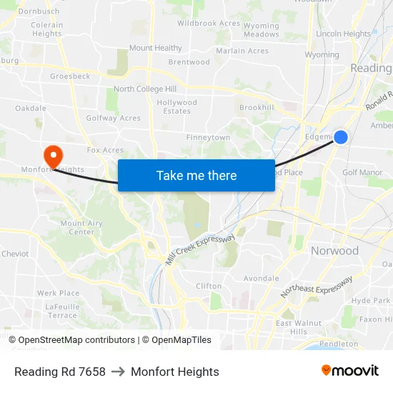 Reading Rd 7658 to Monfort Heights map