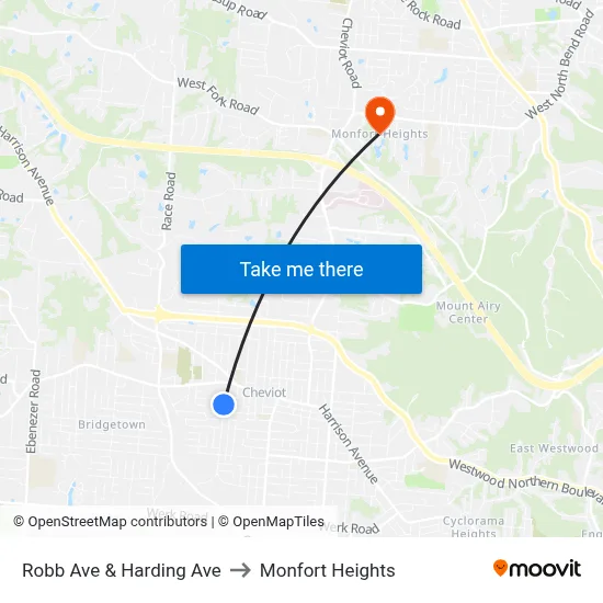 Robb Ave & Harding Ave to Monfort Heights map