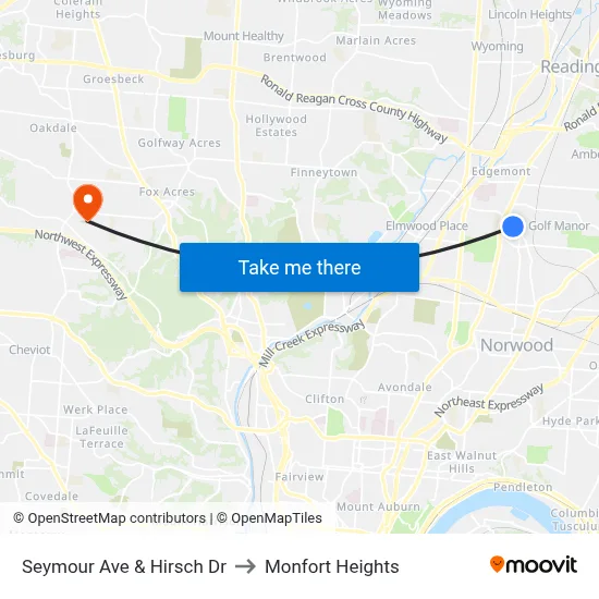 Seymour Ave & Hirsch Dr to Monfort Heights map
