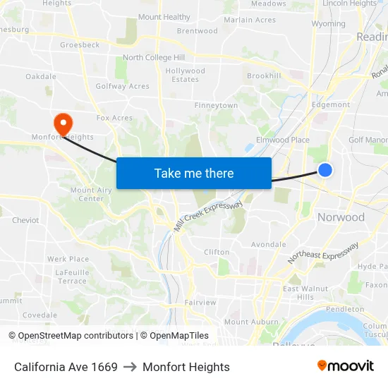 California Ave 1669 to Monfort Heights map