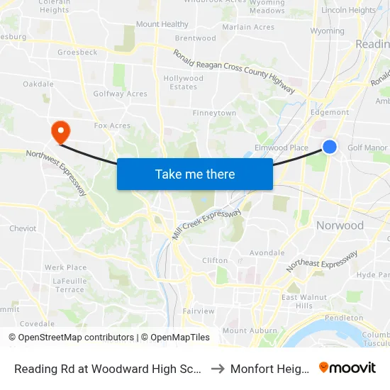 Reading Rd at Woodward High School to Monfort Heights map