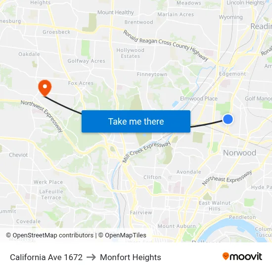 California Ave 1672 to Monfort Heights map