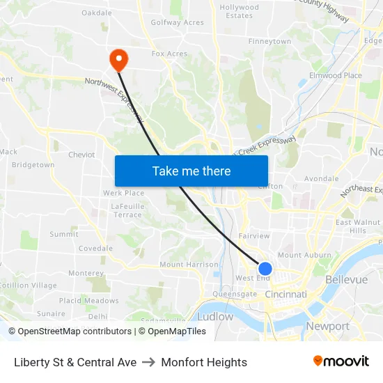 Liberty St & Central Ave to Monfort Heights map
