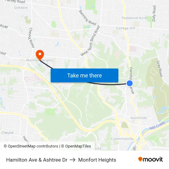 Hamilton Ave & Ashtree Dr to Monfort Heights map