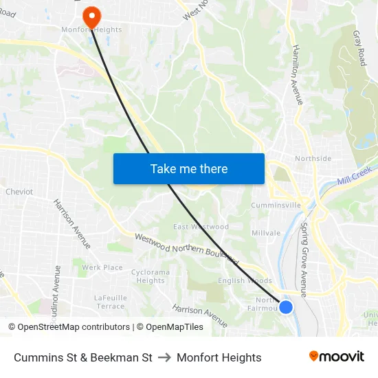 Cummins St & Beekman St to Monfort Heights map