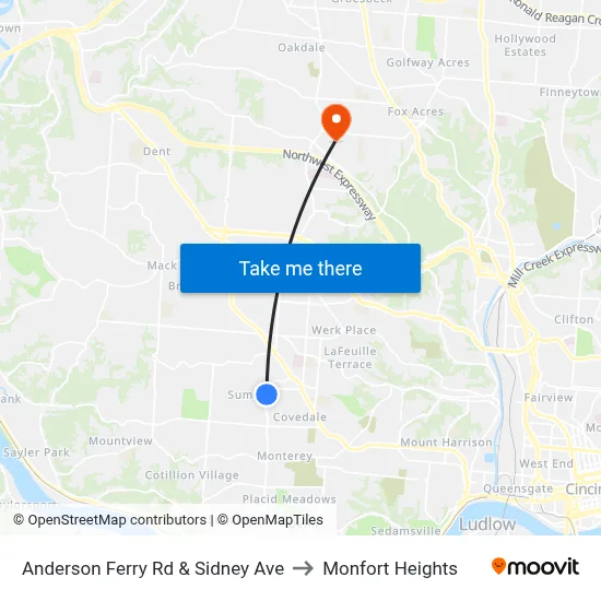 Anderson Ferry Rd & Sidney Ave to Monfort Heights map