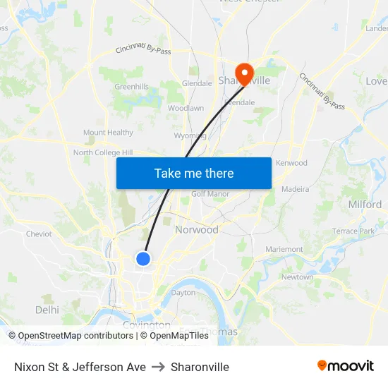 Nixon St & Jefferson Ave to Sharonville map