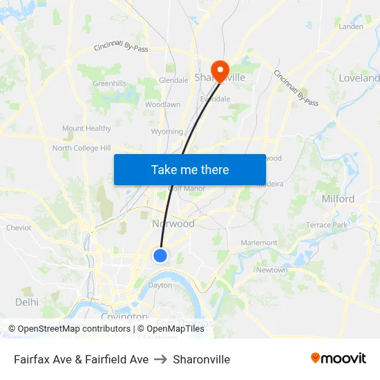Fairfax Ave & Fairfield Ave to Sharonville map