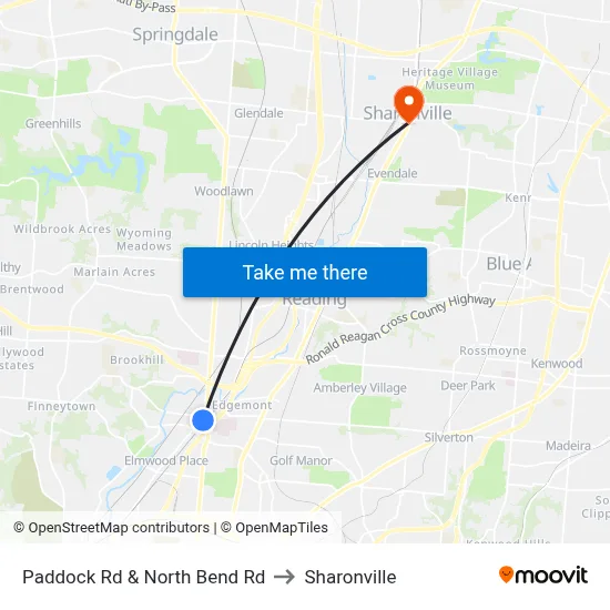 Paddock Rd & North Bend Rd to Sharonville map